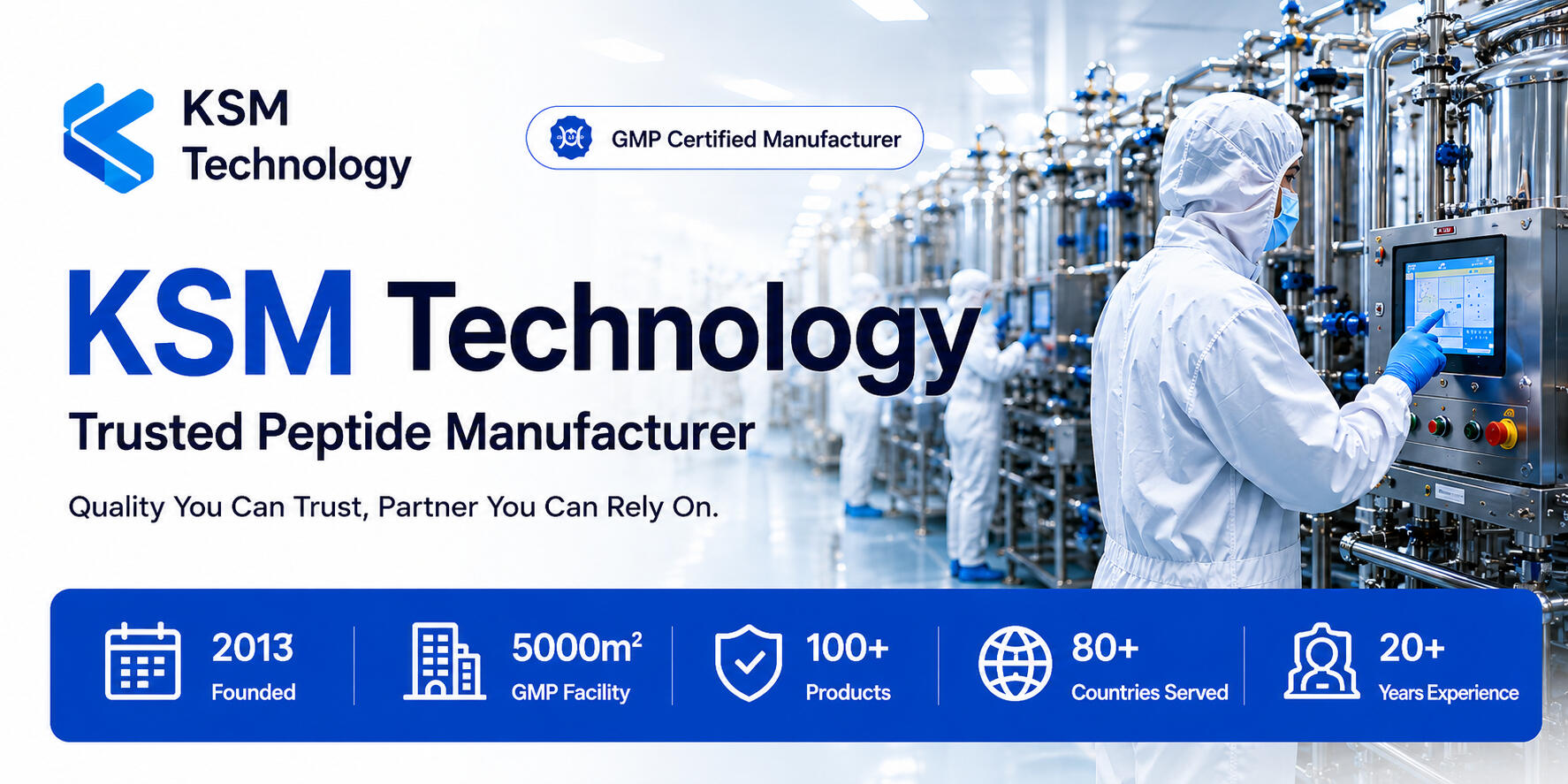 KSM Technology GMP certified peptide manufacturer providing custom peptide synthesis, research peptides, OEM services and global distribution solutions.
